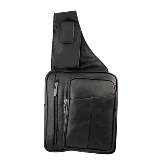 Roma Leathers NWT Cowhide Leather Sling Purse-4 zipper Pockets -Phone Holder - Picture 1 of 3